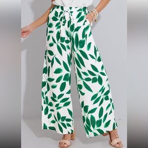 Cupshe Green Leaf Pattern Wide-Leg Pants